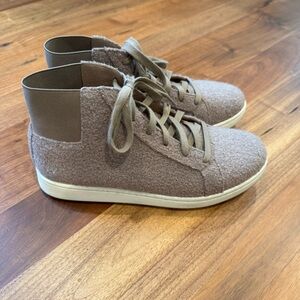 Eileen Fisher Gaze Tumbled Nubuck Women's High-Top Sneakers Size 8.5 Tan